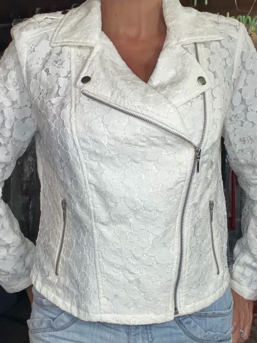 INC International Concepts White Lace Moto Jacket - Picture 3 of 5
